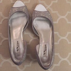 Nina Silver Studded  Leather Wedge Shoes, 7.5 NEW